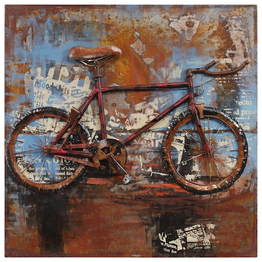 Empire Art Direct 32" x 32" Biking Mixed Media 3D Iron Hand Painted Dimensional Wall Sculpture